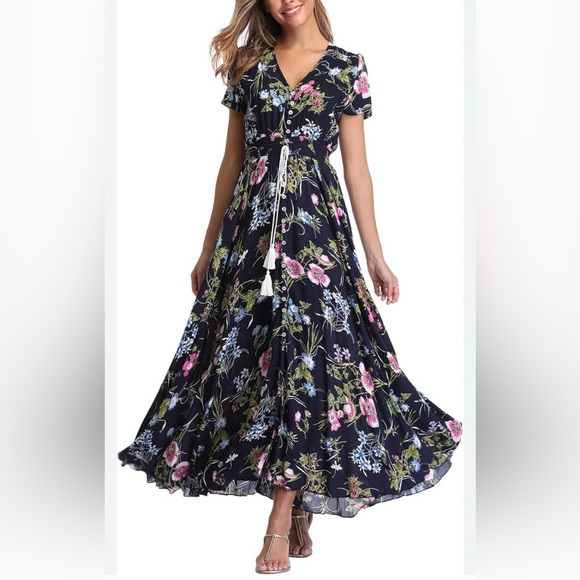 ✨3/$20 Amazon floral maxi button front dress - Picture 2 of 8